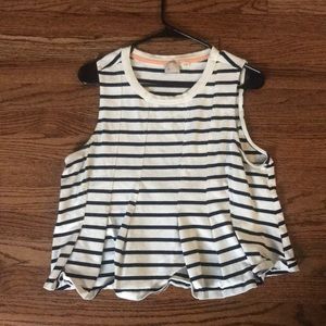 Anthropologie blue and white striped peplum tank